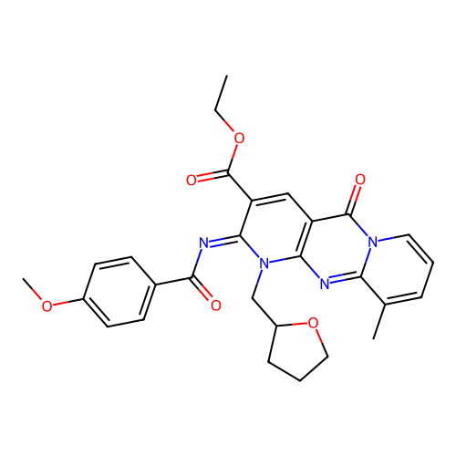 (Z)-ethyl 2-((4-methoxybenzoyl)imino)-10-methyl-5-oxo-1-((tetrahydrofuran-2-yl)methyl)-2,5-dihydro-1H-dipyrido[1,2-a:2',3'-d]pyrimidine-3-carboxylate structure