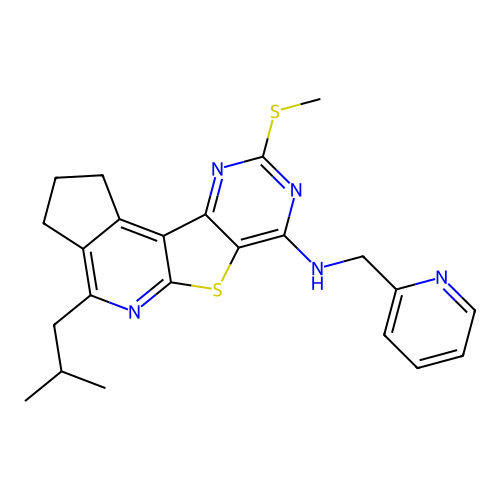 4-(2-methylpropyl)-9-(methylsulfanyl)-N-(pyridin-2-ylmethyl)-2,3-dihydro-1H-cyclopenta[4',5']pyrido[3',2':4,5]thieno[3,2-d]pyrimidin-7-amine structure