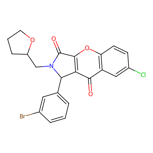 1-(3-bromophenyl)-7-chloro-2-(tetrahydrofuran-2-ylmethyl)-1,2-dihydrochromeno[2,3-c]pyrrole-3,9-dione structure