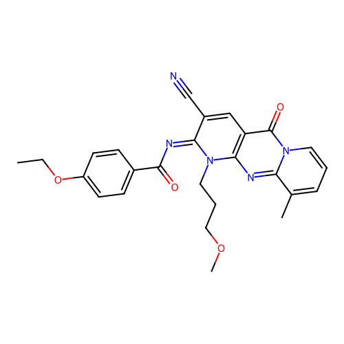 (E)-N-(3-cyano-1-(3-methoxypropyl)-10-methyl-5-oxo-1H-dipyrido[1,2-a:2',3'-d]pyrimidin-2(5H)-ylidene)-4-ethoxybenzamide structure