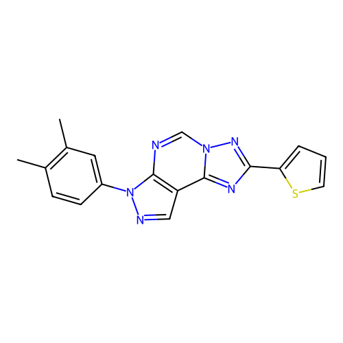 7-(3,4-dimethylphenyl)-2-(thiophen-2-yl)-7H-pyrazolo[4,3-e][1,2,4]triazolo[1,5-c]pyrimidine structure