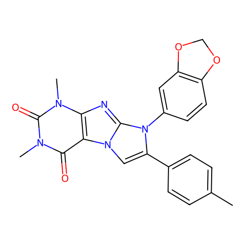 6-(1,3-benzodioxol-5-yl)-2,4-dimethyl-7-(4-methylphenyl)purino[7,8-a]imidazole-1,3-dione structure