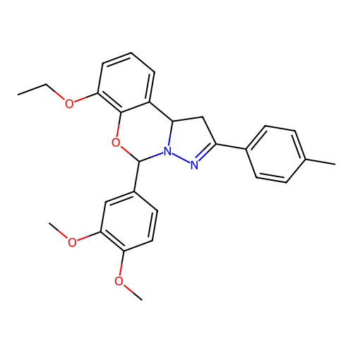 5-(3,4-dimethoxyphenyl)-7-ethoxy-2-(4-methylphenyl)-1,10b-dihydropyrazolo[1,5-c][1,3]benzoxazine structure