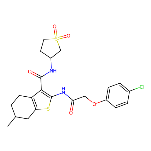 2-{[(4-chlorophenoxy)acetyl]amino}-N-(1,1-dioxidotetrahydrothiophen-3-yl)-6-methyl-4,5,6,7-tetrahydro-1-benzothiophene-3-carboxamide structure