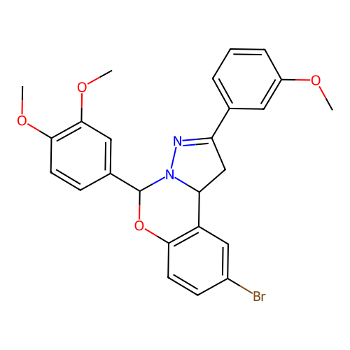 9-bromo-5-(3,4-dimethoxyphenyl)-2-(3-methoxyphenyl)-1,10b-dihydropyrazolo[1,5-c][1,3]benzoxazine structure