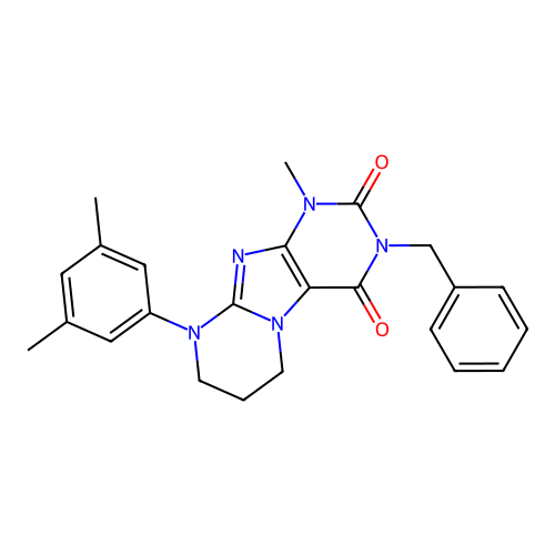 3-benzyl-9-(3,5-dimethylphenyl)-1-methyl-1H,2H,3H,4H,6H,7H,8H,9H-pyrimido[1,2-g]purine-2,4-dione structure