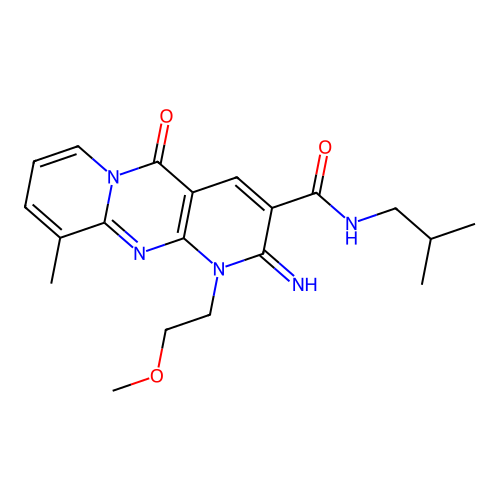 6-imino-7-(2-methoxyethyl)-11-methyl-N-(2-methylpropyl)-2-oxo-1,7,9-triazatricyclo[8.4.0.0^{3,8}]tetradeca-3(8),4,9,11,13-pentaene-5-carboxamide structure