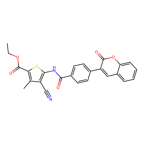 Ethyl 4-cyano-3-methyl-5-[[4-(2-oxochromen-3-yl)benzoyl]amino]thiophene-2-carboxylate structure