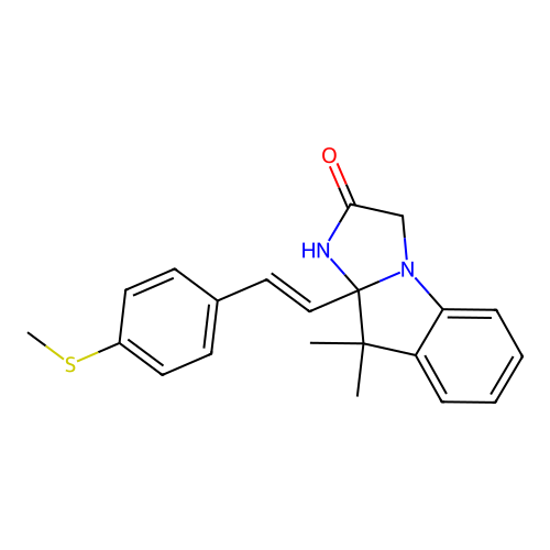(E)-9,9-dimethyl-9a-(4-(methylthio)styryl)-9,9a-dihydro-1H-imidazo[1,2-a]indol-2(3H)-one structure