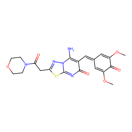 (E)-6-(4-hydroxy-3,5-dimethoxybenzylidene)-5-imino-2-(2-morpholino-2-oxoethyl)-5H-[1,3,4]thiadiazolo[3,2-a]pyrimidin-7(6H)-one structure