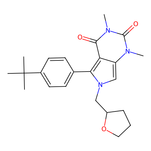 5-(4-(tert-butyl)phenyl)-1,3-dimethyl-6-((tetrahydrofuran-2-yl)methyl)-1H-pyrrolo[3,4-d]pyrimidine-2,4(3H,6H)-dione structure