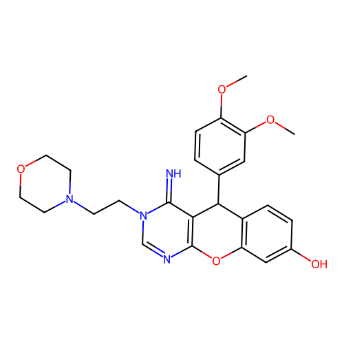 5-(3,4-dimethoxyphenyl)-4-imino-3-[2-(morpholin-4-yl)ethyl]-3,5-dihydro-4H-chromeno[2,3-d]pyrimidin-8-ol structure