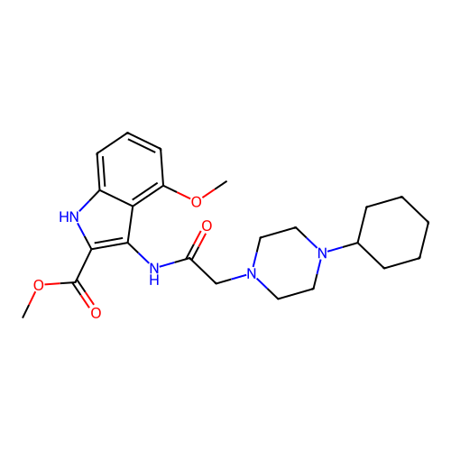 Methyl 3-[[2-(4-cyclohexylpiperazin-1-yl)acetyl]amino]-4-methoxy-1H-indole-2-carboxylate structure