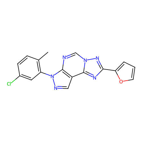 2-[3-(5-chloro-2-methylphenyl)-6-hydropyrazolo[5,4-d]1,2,4-triazolo[1,5-e]pyri midin-8-yl]furan structure