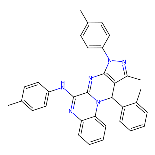 10-methyl-11-(2-methylphenyl)-N,8-bis(4-methylphenyl)-8,11-dihydropyrazolo[3',4':4,5]pyrimido[1,2-a]quinoxalin-6-amine structure