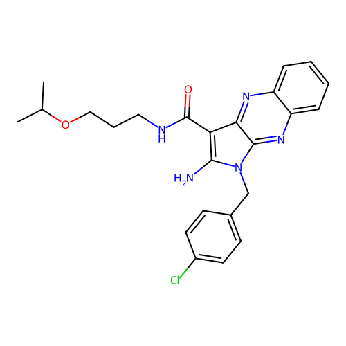 2-amino-1-(4-chlorobenzyl)-N-(3-isopropoxypropyl)-1H-pyrrolo[2,3-b]quinoxaline-3-carboxamide structure