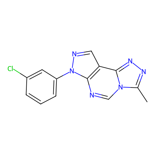 7-(3-chlorophenyl)-3-methyl-7H-pyrazolo[4,3-e][1,2,4]triazolo[4,3-c]pyrimidine structure