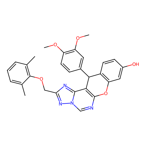 12-(3,4-dimethoxyphenyl)-2-[(2,6-dimethylphenoxy)methyl]-12H-chromeno[3,2-e][1,2,4]triazolo[1,5-c]pyrimidin-9-ol structure