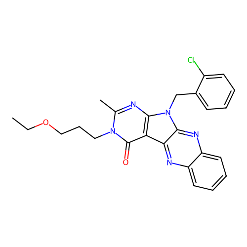 11-(2-chlorobenzyl)-3-(3-ethoxypropyl)-2-methyl-3,11-dihydro-4H-pyrimido[5',4':4,5]pyrrolo[2,3-b]quinoxalin-4-one structure