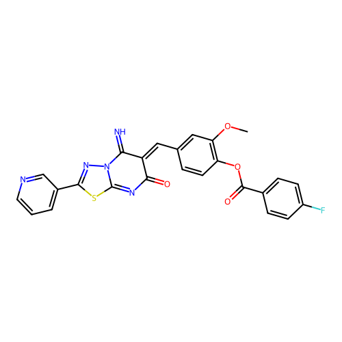 (Z)-4-((5-imino-7-oxo-2-(pyridin-3-yl)-5H-[1,3,4]thiadiazolo[3,2-a]pyrimidin-6(7H)-ylidene)methyl)-2-methoxyphenyl 4-fluorobenzoate structure
