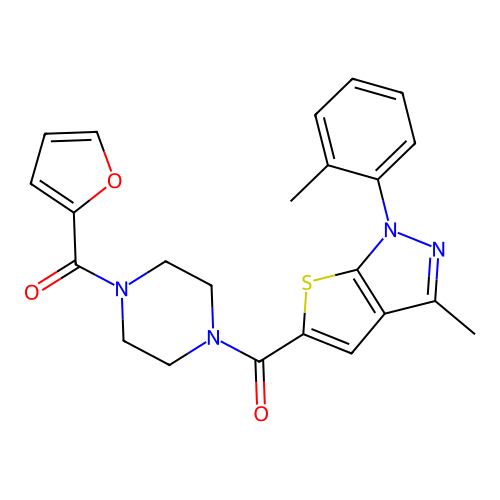(4-(furan-2-carbonyl)piperazin-1-yl)(3-methyl-1-(o-tolyl)-1H-thieno[2,3-c]pyrazol-5-yl)methanone structure