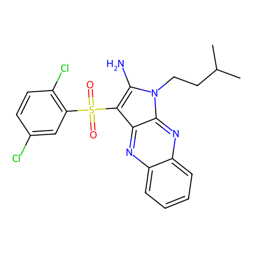 3-((2,5-dichlorophenyl)sulfonyl)-1-isopentyl-1H-pyrrolo[2,3-b]quinoxalin-2-amine structure