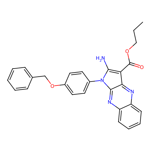 propyl 2-amino-1-(4-(benzyloxy)phenyl)-1H-pyrrolo[2,3-b]quinoxaline-3-carboxylate structure