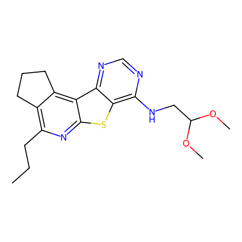 N-(2,2-dimethoxyethyl)-4-propyl-2,3-dihydro-1H-cyclopenta[4',5']pyrido[3',2':4,5]thieno[3,2-d]pyrimidin-7-amine structure