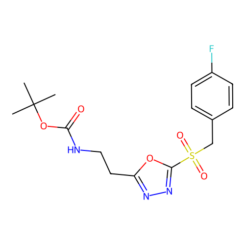 Tert-butyl (2-(5-((4-fluorobenzyl)sulfonyl)-1,3,4-oxadiazol-2-yl)ethyl)carbamate structure