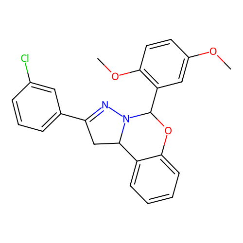 2-(3-chlorophenyl)-5-(2,5-dimethoxyphenyl)-1,10b-dihydropyrazolo[1,5-c][1,3]benzoxazine structure