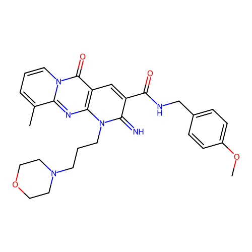 2-imino-N-(4-methoxybenzyl)-10-methyl-1-(3-morpholinopropyl)-5-oxo-2,5-dihydro-1H-dipyrido[1,2-a:2',3'-d]pyrimidine-3-carboxamide structure