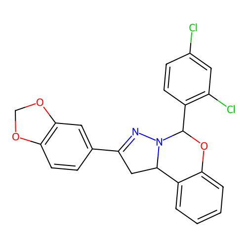 2-(1,3-benzodioxol-5-yl)-5-(2,4-dichlorophenyl)-1,10b-dihydropyrazolo[1,5-c][1,3]benzoxazine structure