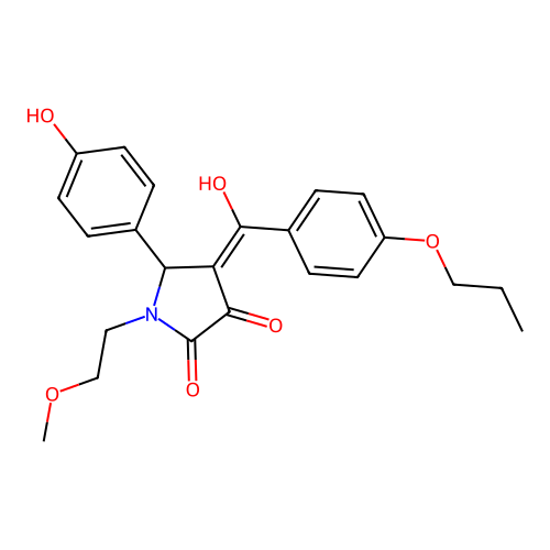 (4E)-5-(4-hydroxyphenyl)-4-[hydroxy(4-propoxyphenyl)methylidene]-1-(2-methoxyethyl)pyrrolidine-2,3-dione structure