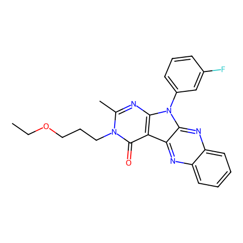 3-(3-ethoxypropyl)-11-(3-fluorophenyl)-2-methyl-3,11-dihydro-4H-pyrimido[5',4':4,5]pyrrolo[2,3-b]quinoxalin-4-one structure
