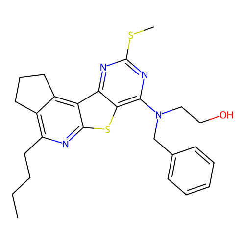 2-(benzyl(4-butyl-9-(methylthio)-2,3-dihydro-1H-cyclopenta[4',5']pyrido[3',2':4,5]thieno[3,2-d]pyrimidin-7-yl)amino)ethanol structure
