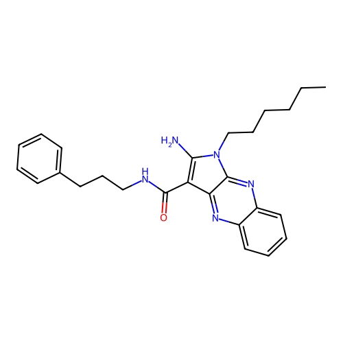 2-amino-1-hexyl-N-(3-phenylpropyl)-1H-pyrrolo[2,3-b]quinoxaline-3-carboxamide structure