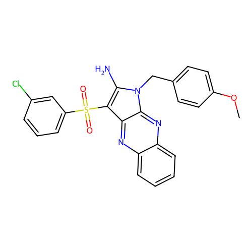 3-((3-chlorophenyl)sulfonyl)-1-(4-methoxybenzyl)-1H-pyrrolo[2,3-b]quinoxalin-2-amine structure