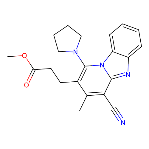 methyl 3-(4-cyano-3-methyl-1-pyrrolidin-1-ylpyrido[1,2-a]benzimidazol-2-yl)propanoate structure