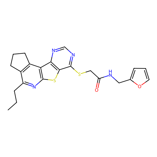 N-(Furan-2-ylmethyl)-2-((4-propyl-2,3-dihydro-1H-cyclopenta[4',5']pyrido[3',2':4,5]thieno[3,2-d]pyrimidin-7-yl)thio)acetamide structure