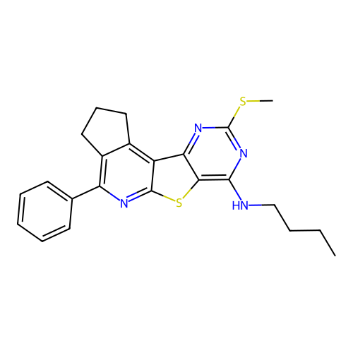 N-butyl-9-(methylsulfanyl)-4-phenyl-2,3-dihydro-1H-cyclopenta[4',5']pyrido[3',2':4,5]thieno[3,2-d]pyrimidin-7-amine structure