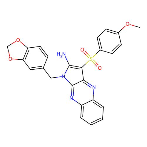 1-(1,3-benzodioxol-5-ylmethyl)-3-(4-methoxyphenyl)sulfonylpyrrolo[3,2-b]quinoxalin-2-amine structure
