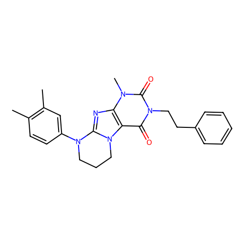 9-(3,4-dimethylphenyl)-1-methyl-3-phenethyl-6,7,8,9-tetrahydropyrimido[2,1-f]purine-2,4(1H,3H)-dione structure