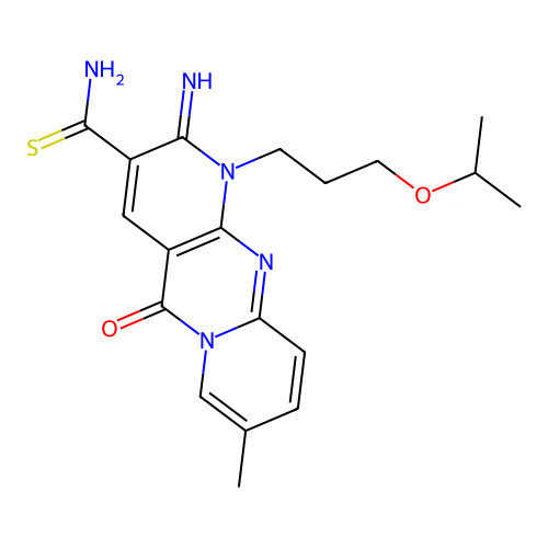 2-imino-1-(3-isopropoxypropyl)-8-methyl-5-oxo-1,5-dihydro-2H-dipyrido[1,2-a:2,3-d]pyrimidine-3-carbothioamide structure