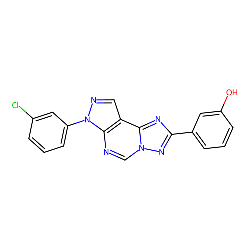3-[7-(3-chlorophenyl)-7H-pyrazolo[4,3-e][1,2,4]triazolo[1,5-c]pyrimidin-2-yl]phenol structure