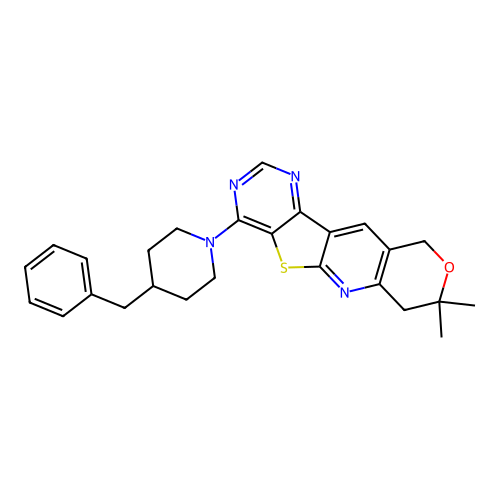4-(4-benzylpiperidin-1-yl)-8,8-dimethyl-7,10-dihydro-8H-pyrano[3'',4'':5',6']pyrido[3',2':4,5]thieno[3,2-d]pyrimidine structure