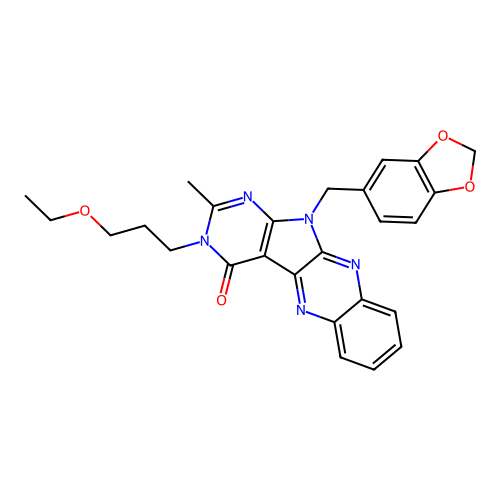 11-(1,3-benzodioxol-5-ylmethyl)-3-(3-ethoxypropyl)-2-methyl-3,11-dihydro-4H-pyrimido[5',4':4,5]pyrrolo[2,3-b]quinoxalin-4-one structure