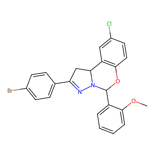 2-(4-bromophenyl)-9-chloro-5-(2-methoxyphenyl)-1,10b-dihydropyrazolo[1,5-c][1,3]benzoxazine structure