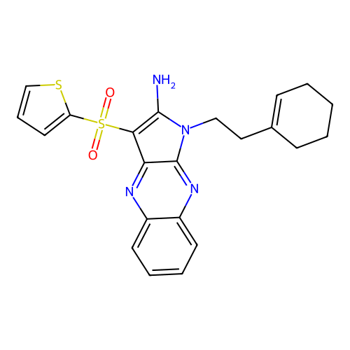 1-[2-(cyclohexen-1-yl)ethyl]-3-thiophen-2-ylsulfonylpyrrolo[3,2-b]quinoxalin-2-amine structure