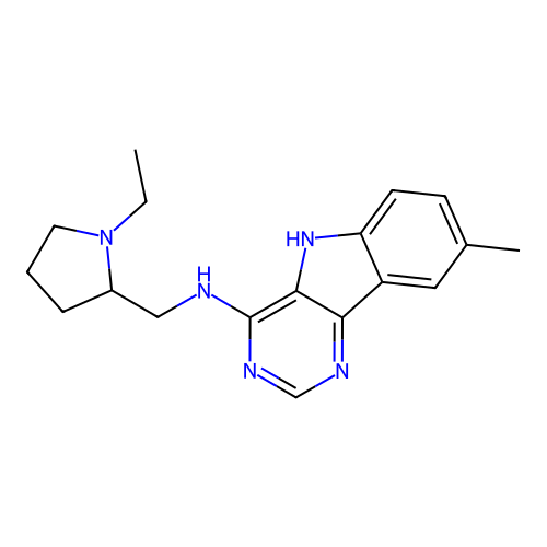 N-[(1-ethylpyrrolidin-2-yl)methyl]-8-methyl-5H-pyrimido[5,4-b]indol-4-amine structure