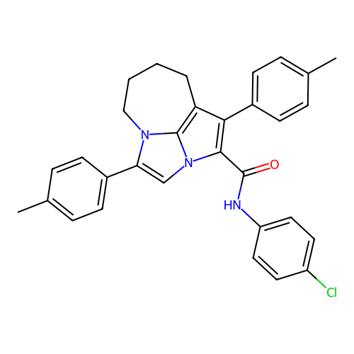 N-(4-chlorophenyl)-1,4-bis(4-methylphenyl)-5,6,7,8-tetrahydro-2a,4a-diazacyclopenta[cd]azulene-2-carboxamide structure